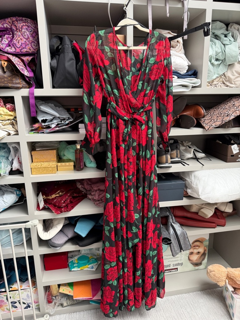 Red Rose Print Maxi Dress - Women